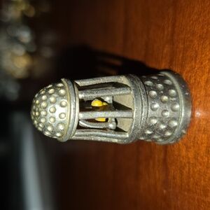 G & J Martin 1985 USA Pewter Yellow Bird on a swing in cage Thimble